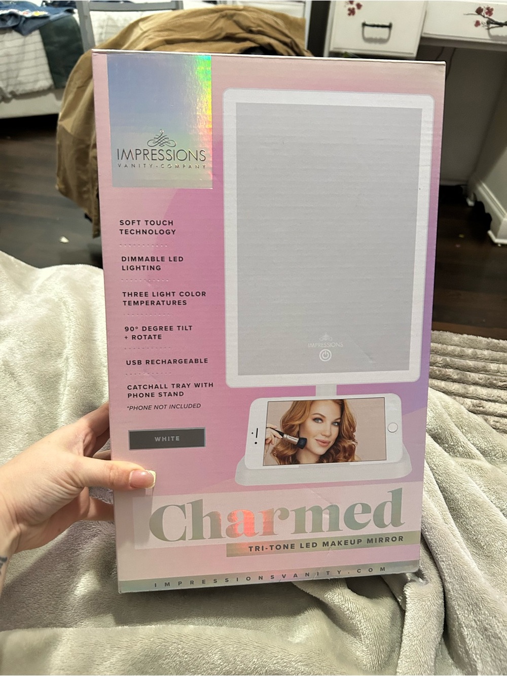 Impressions Charmed Tri-Tone LED Makeup Mirror in Pink and White